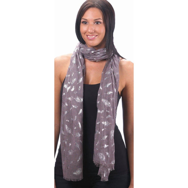 Gray Foil Feathers Pattern Scarf