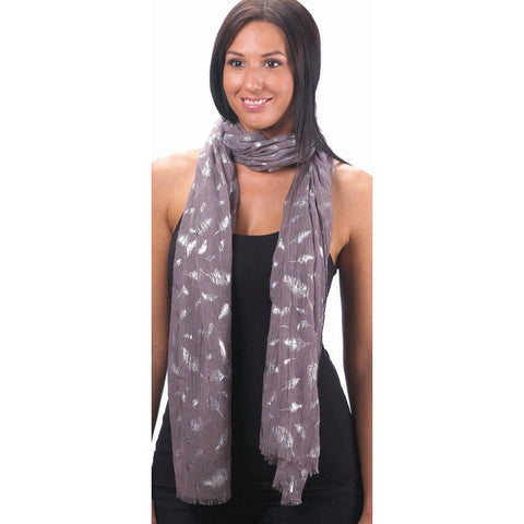 Gray Foil Feathers Pattern Scarf