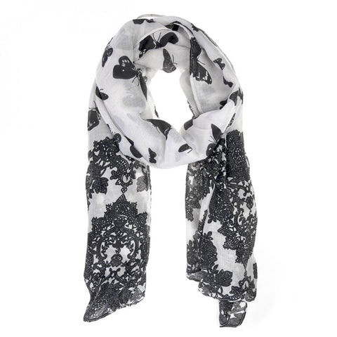 Butterfly Print Black Scarf