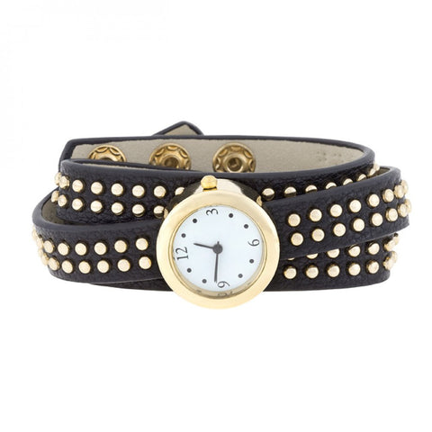 Black Mini Studded Wrap Watch