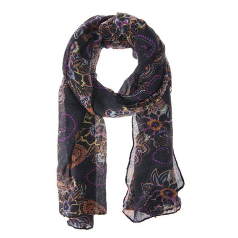 Floral Print Black Scarf