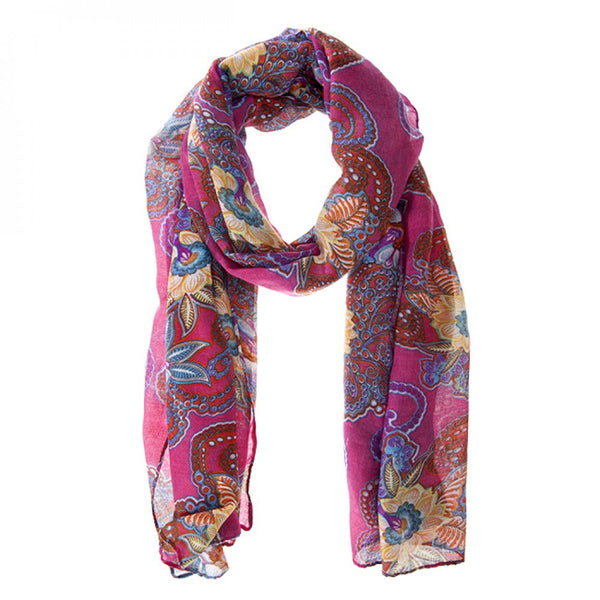 Floral Print Fuchsia Scarf