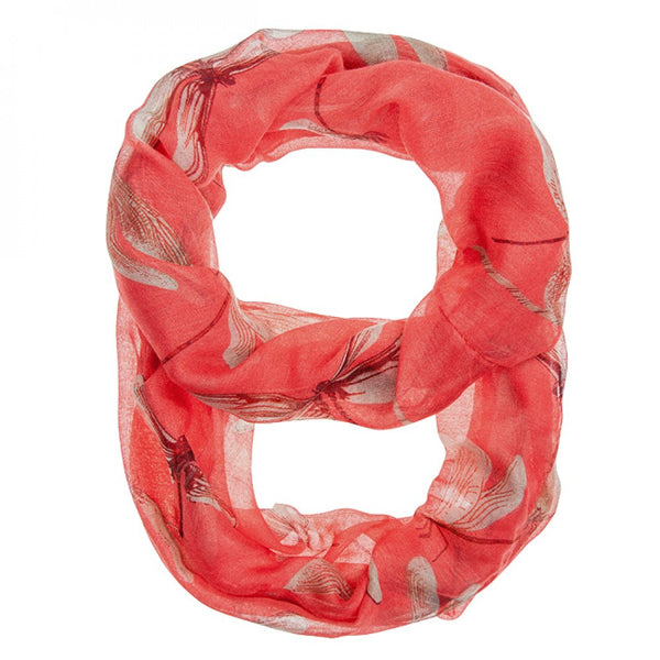 Dragonfly Coral Infinity Scarf