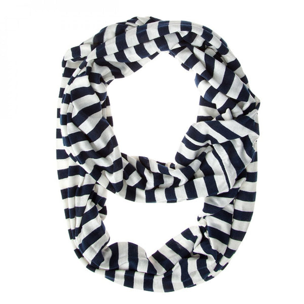 Navy Blue Striped Infinity Scarf