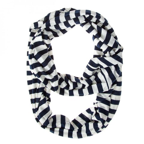 Navy Blue Striped Infinity Scarf